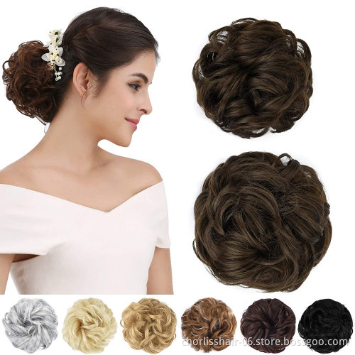 Wholesale Cheap Messy Curly Hairpieces For Women Hair Bun Elastic Scrunchie Chignon Updo Curly Synthetic Hair chignon